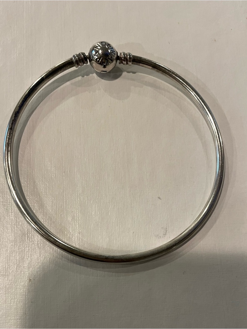Pandora Silver Hinged Bangle Bracelet with Decorative Round Clasp